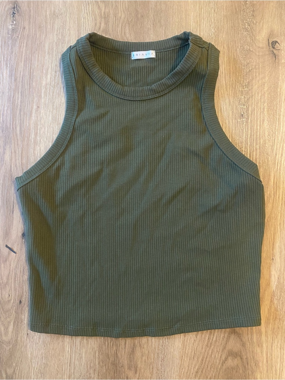 Ribbed Olive High-Neck Cropped Tank Top
